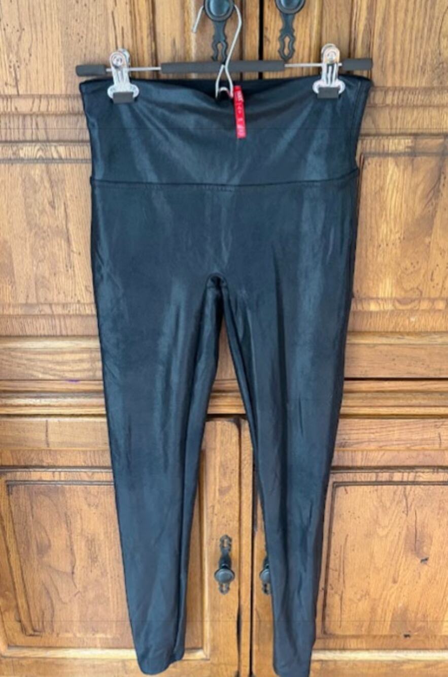 SPANX Faux Leather Leggings Women’s Large Black High Rise Shaping Stretch